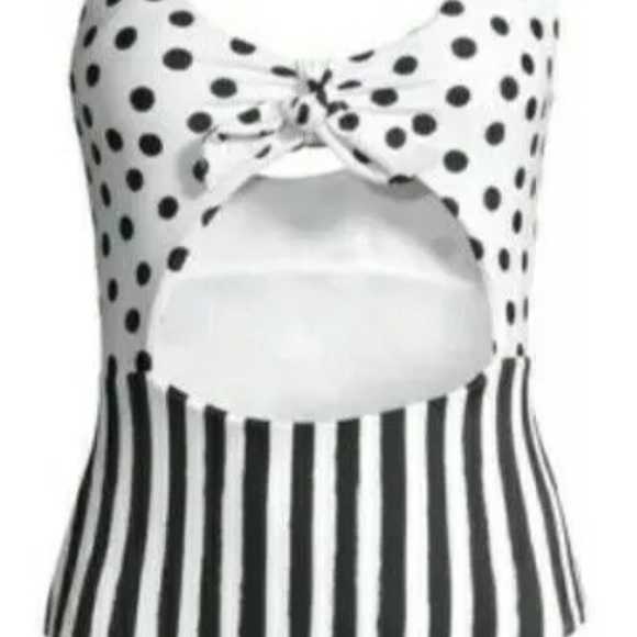 NWT No Boundaries Swimsuit Stripe Polka Dot Black - Picture 4 of 5